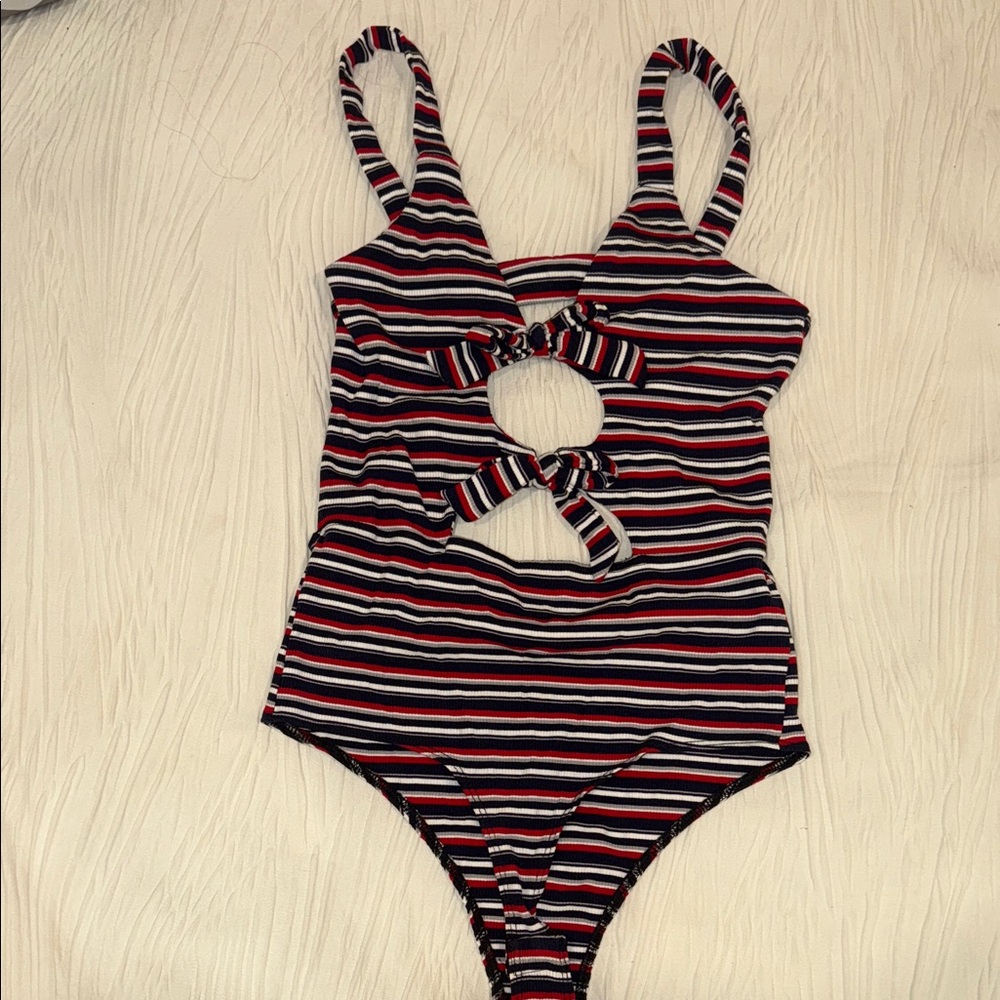 Olivaceous Patriotic Striped bodysuit
